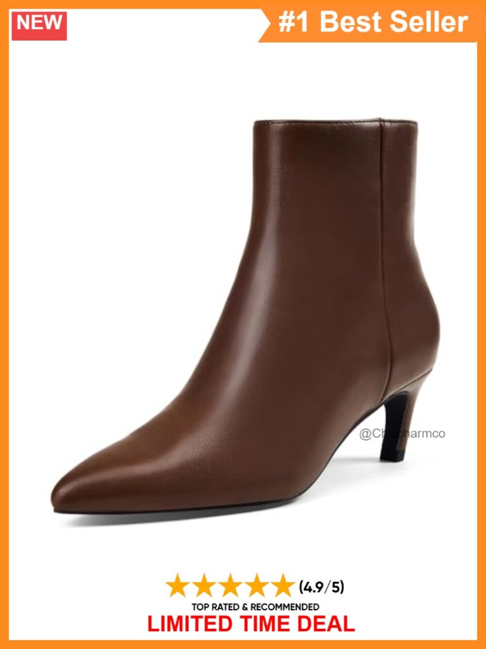 Pointed Toe Ankle Boots Kitten Heel Side Zipper Faux Leather Booties